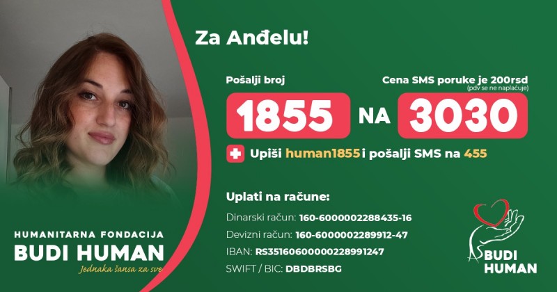 Pomozimo Anđeli, budimo humani – 1855 na 3030!