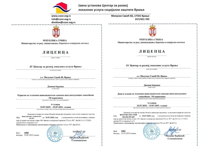 Dve nove licence za Centar za razvoj lokalnih usluga