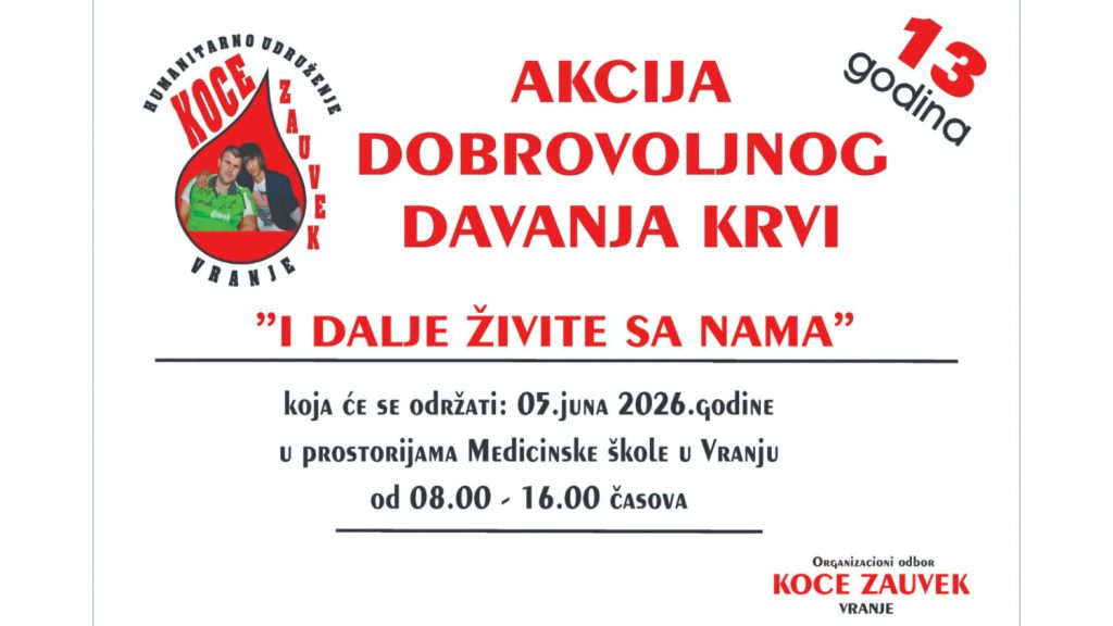 Još jedna akcija dobrovoljnog davanja krvi u petak, 5. juna