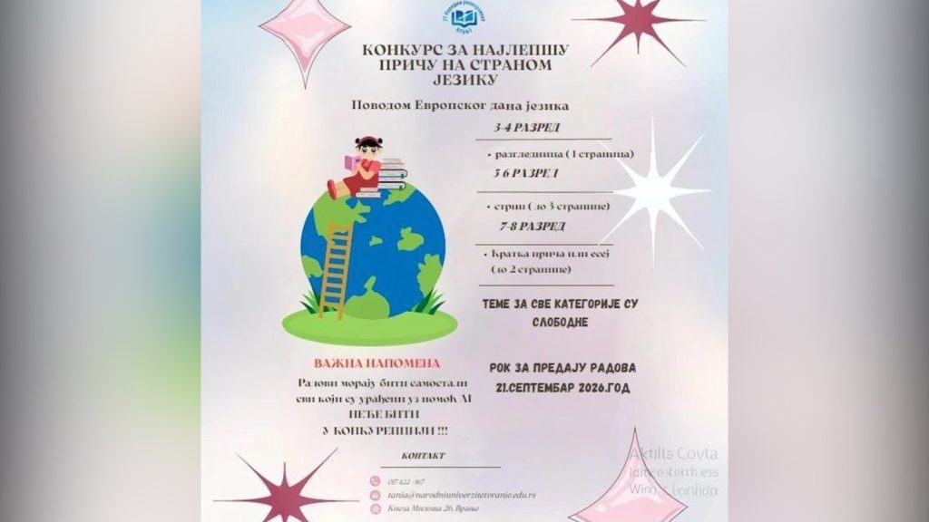 Raspisan konkurs za najlepšu priču na stranom jeziku u organizaciji Narodnog univerziteta